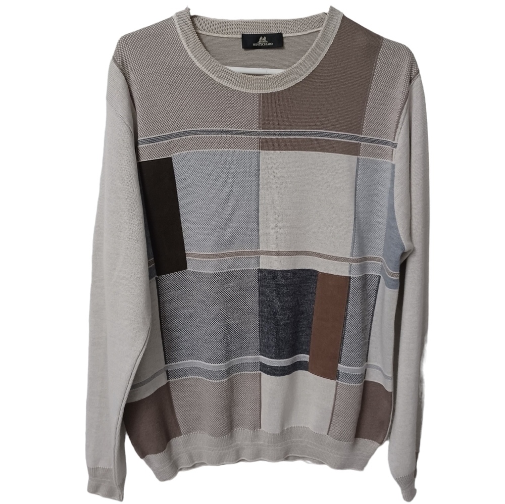 Elegant Patchwork Sweater - Cream and Brown